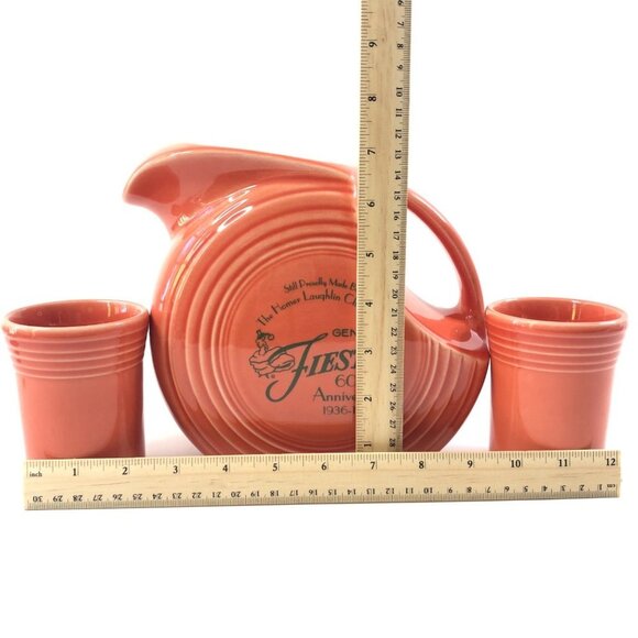 Fiesta Fiestaware 60th Anniversary Persimmon Disc Pitcher 2 Tumblers - Picture 11 of 12